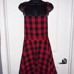 Plaid checked dress with suspenders